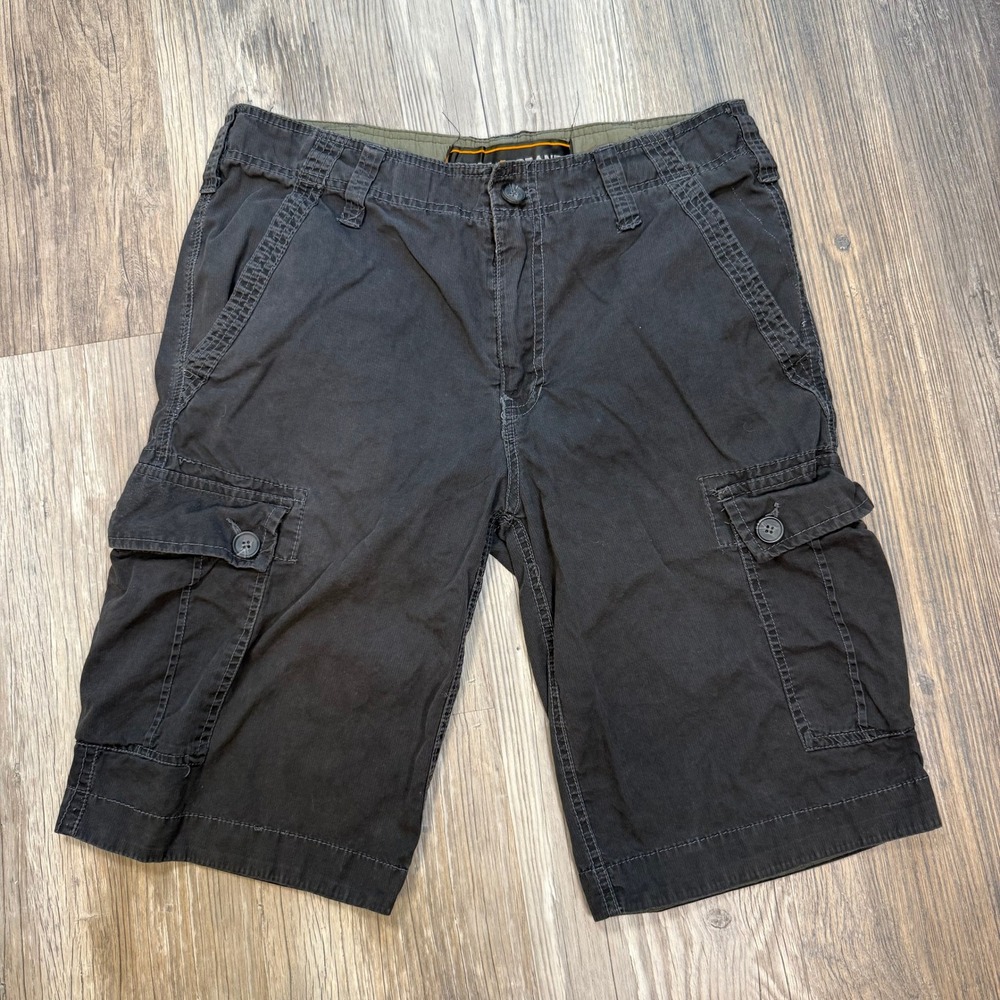 Skater Streetwear Grunge Mens Cargo Shorts Faded Black Cotton Utility Relaxed